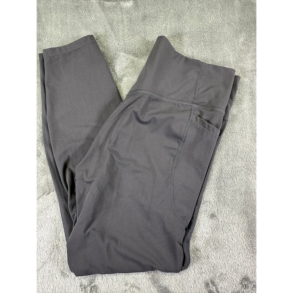 Womens Dark Gray High Waisted 7/8 Leggings with Side Pockets Size L 92BGF